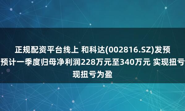 正规配资平台线上 和科达(002816.SZ)发预盈，预计一季度归母净利润228万元至340万元 实现扭亏为盈